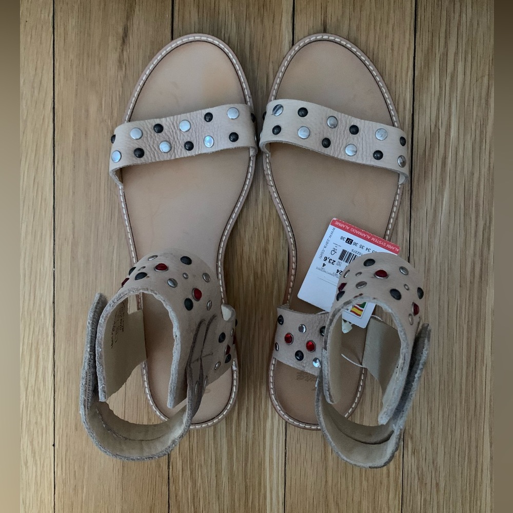 NEW: ZARA leather studded tan nude gladiator sandals in EU37 or 7